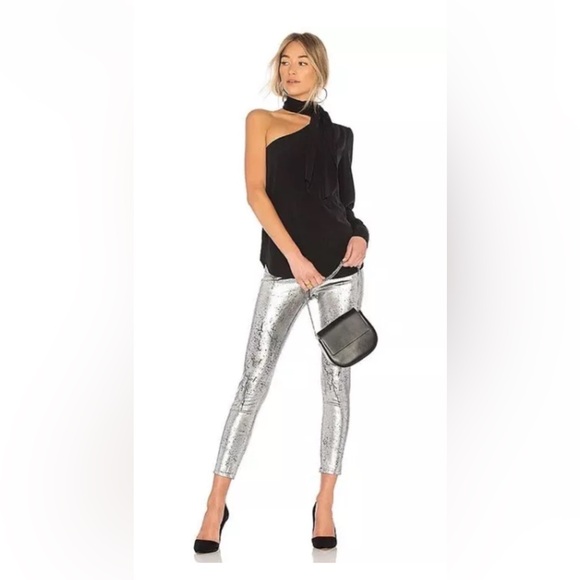 Anthropologie AG Painted Silver Metallic Jeans The Farrah Ankle Skinny - Picture 1 of 6